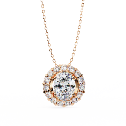 1.02 Ct Oval Cut Lab Grown Diamond Halo Gold Pendant