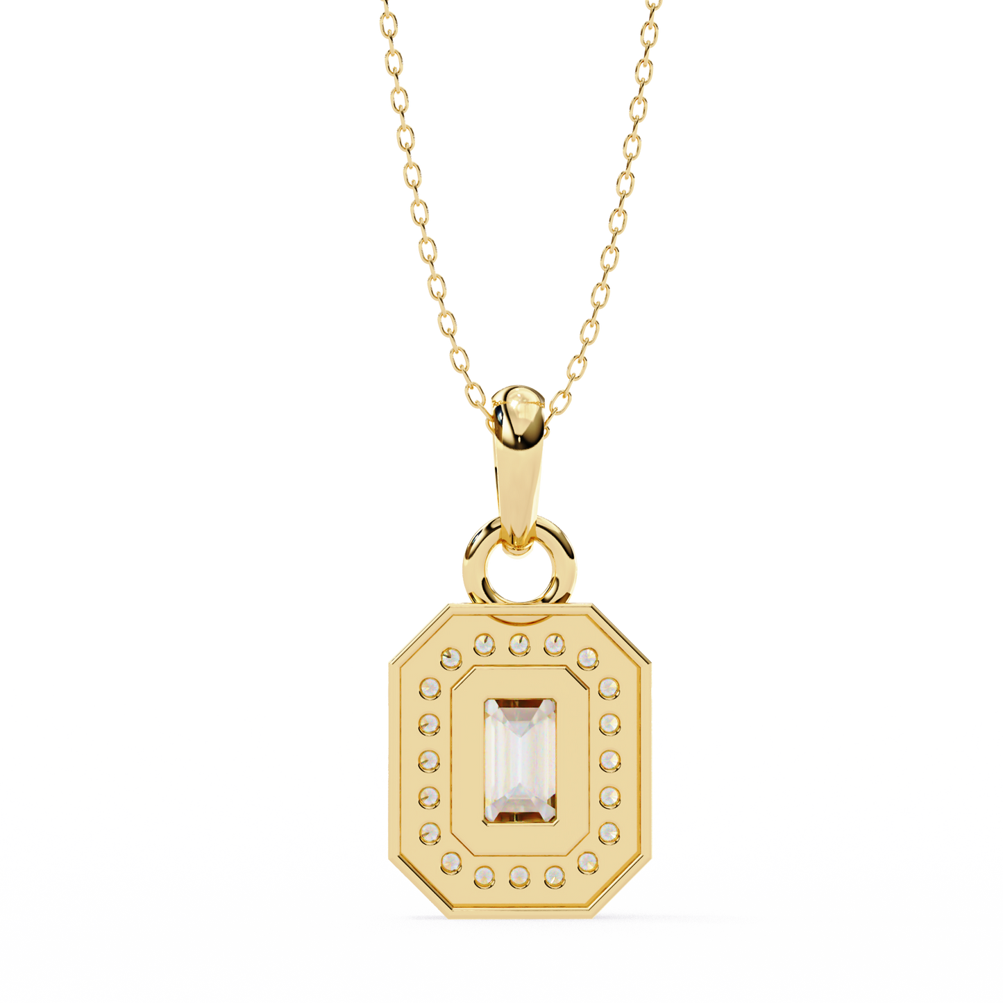 1.15 Ct Emerald Cut Lab Grown Diamond Halo Gold Pendant