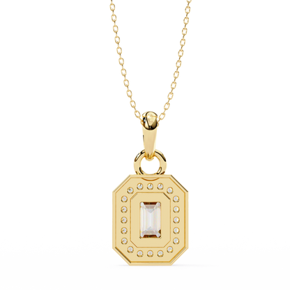 1.15 Ct Emerald Cut Lab Grown Diamond Halo Gold Pendant