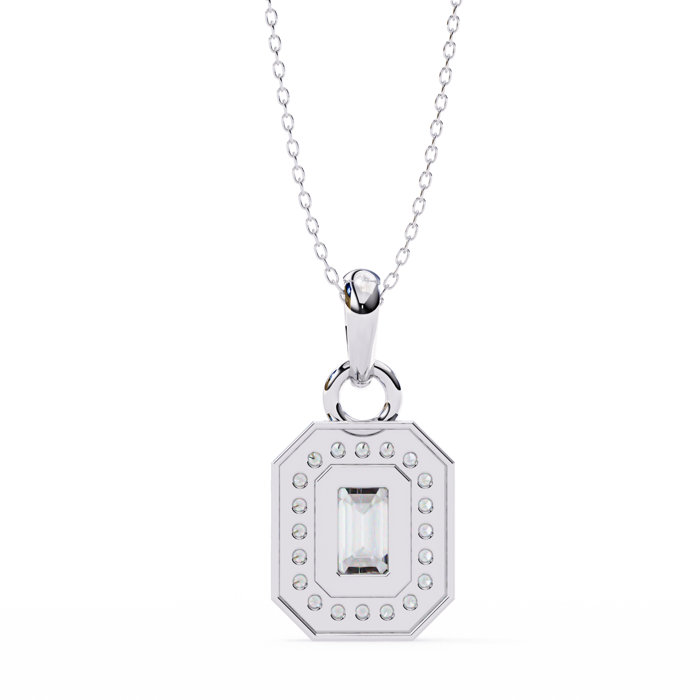 1.15 Ct Emerald Cut Lab Grown Diamond Halo Gold Pendant