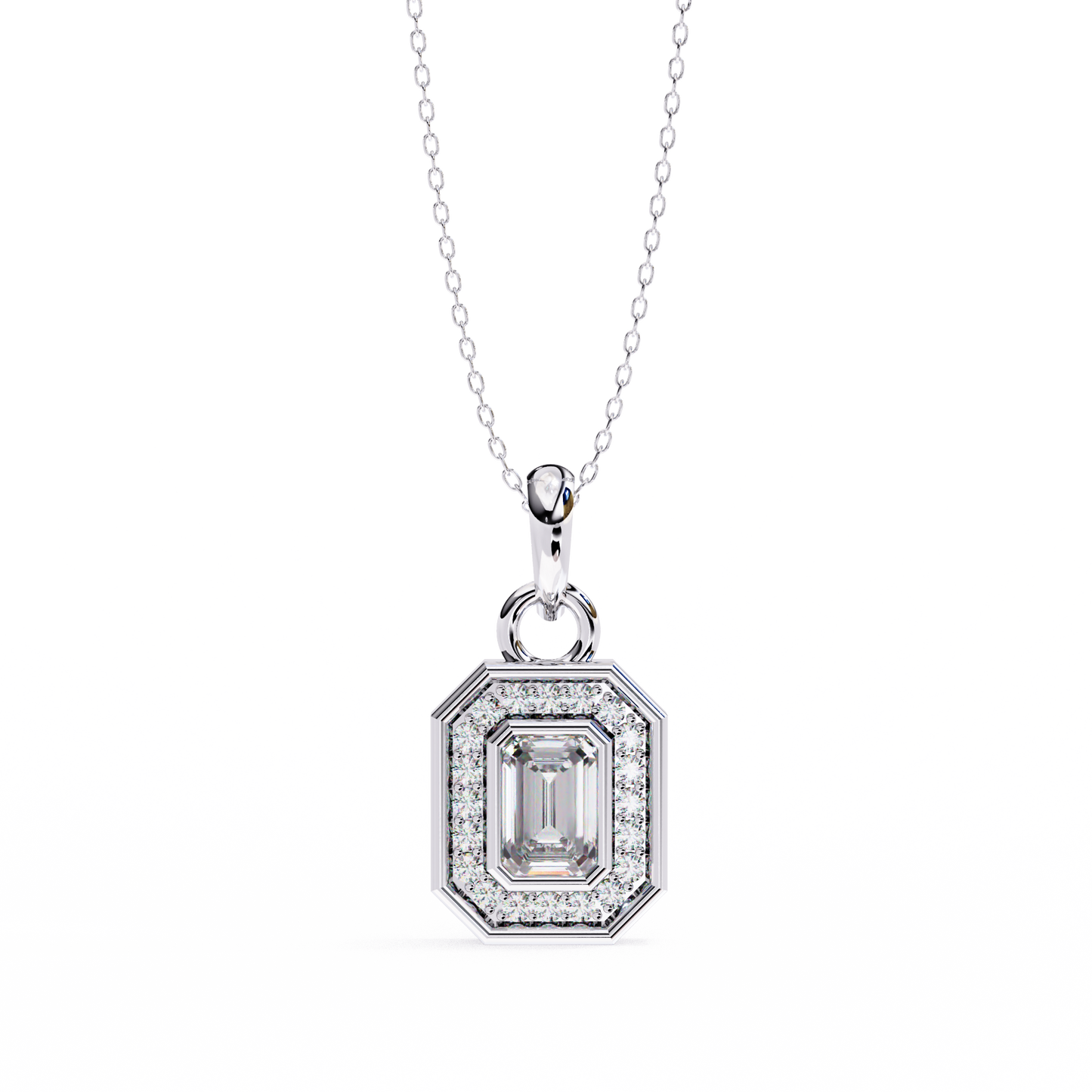 1.15 Ct Emerald Cut Lab Grown Diamond Halo Gold Pendant