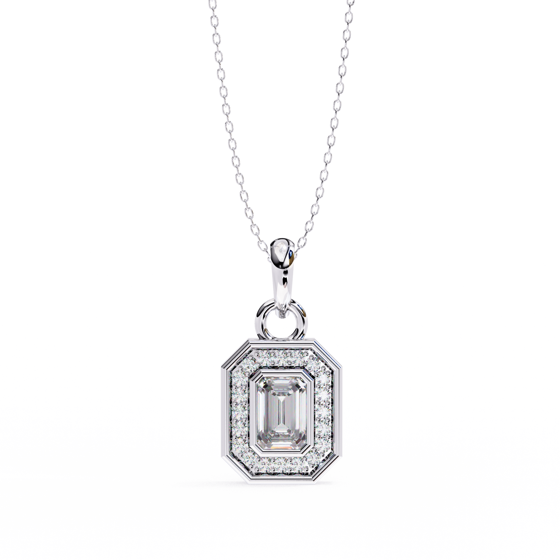 1.15 Ct Emerald Cut Lab Grown Diamond Halo Gold Pendant