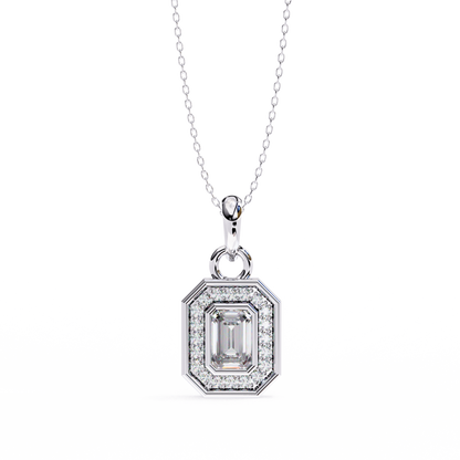 1.15 Ct Emerald Cut Lab Grown Diamond Halo Gold Pendant