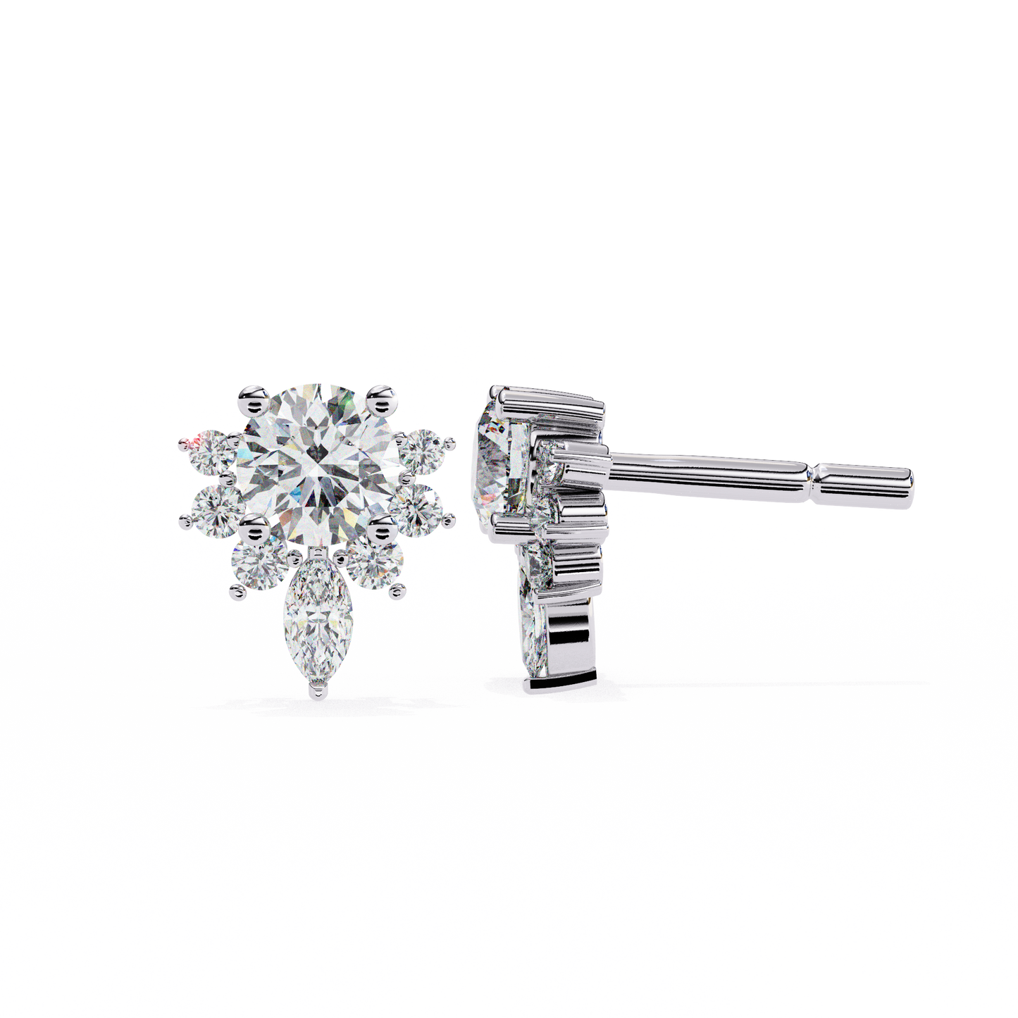 Round And Marquise Cut Lab Grown Diamond Earring