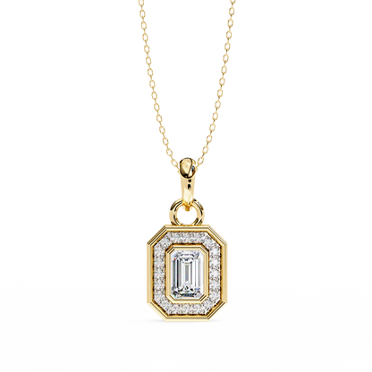 1.15 Ct Emerald Cut Lab Grown Diamond Halo Gold Pendant