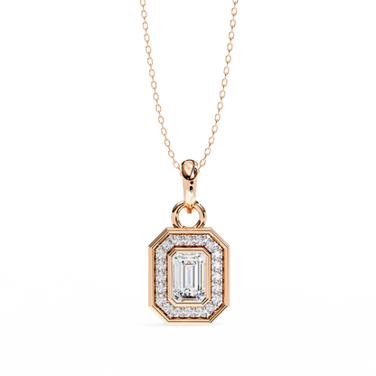 1.15 Ct Emerald Cut Lab Grown Diamond Halo Gold Pendant