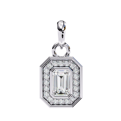 1.15 Ct Emerald Cut Lab Grown Diamond Halo Gold Pendant