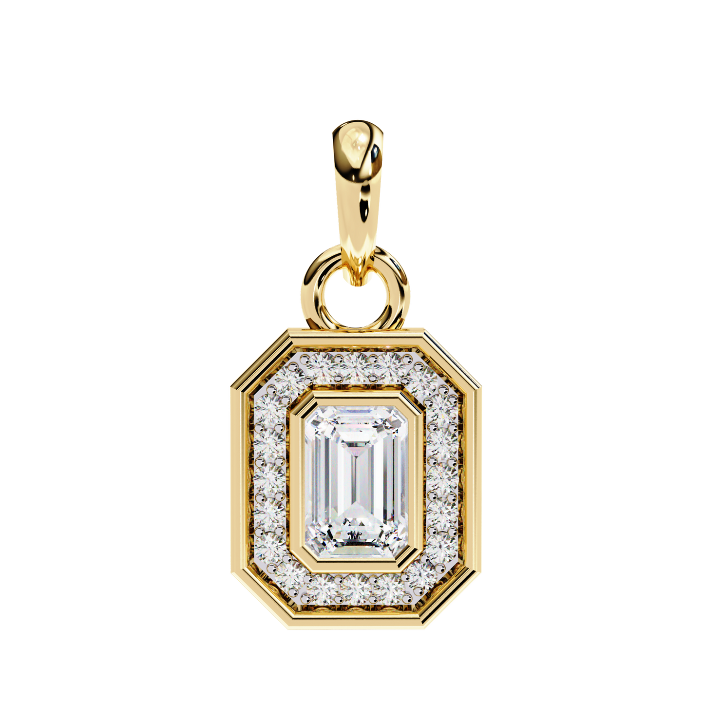 1.15 Ct Emerald Cut Lab Grown Diamond Halo Gold Pendant