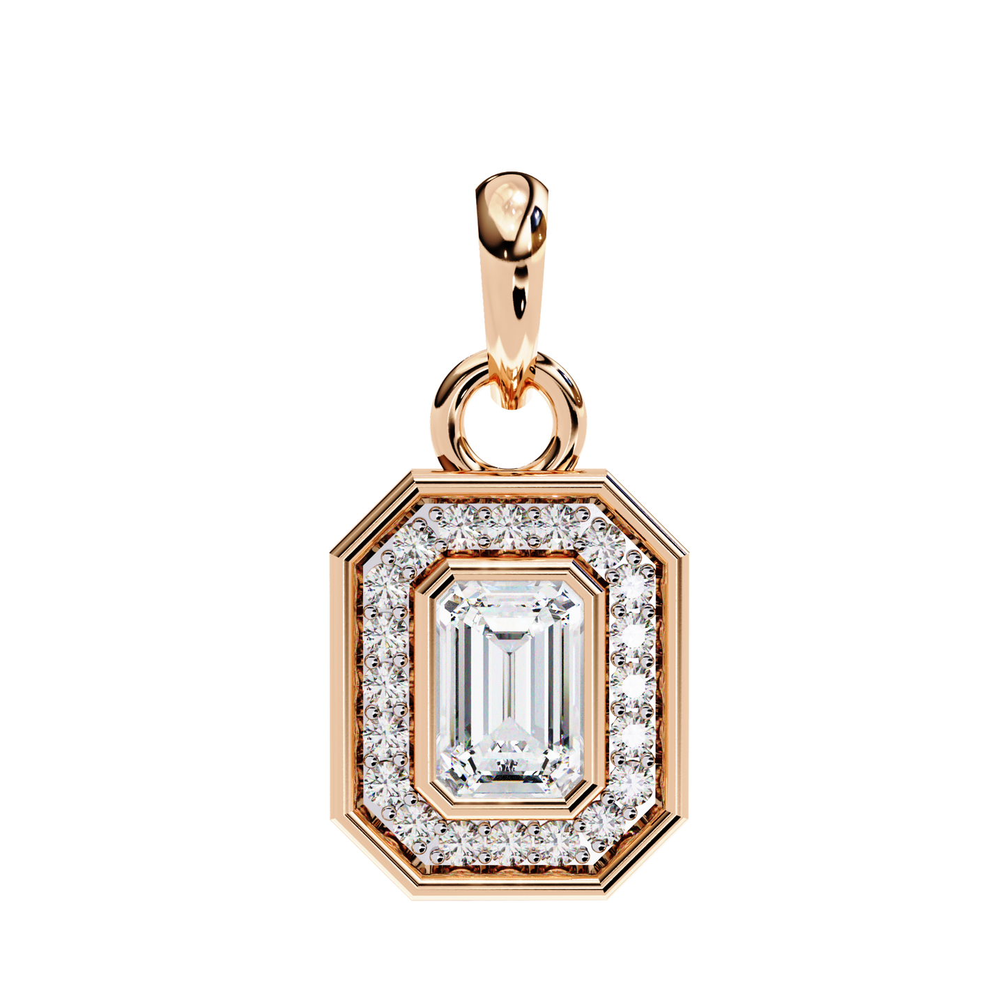 1.15 Ct Emerald Cut Lab Grown Diamond Halo Gold Pendant