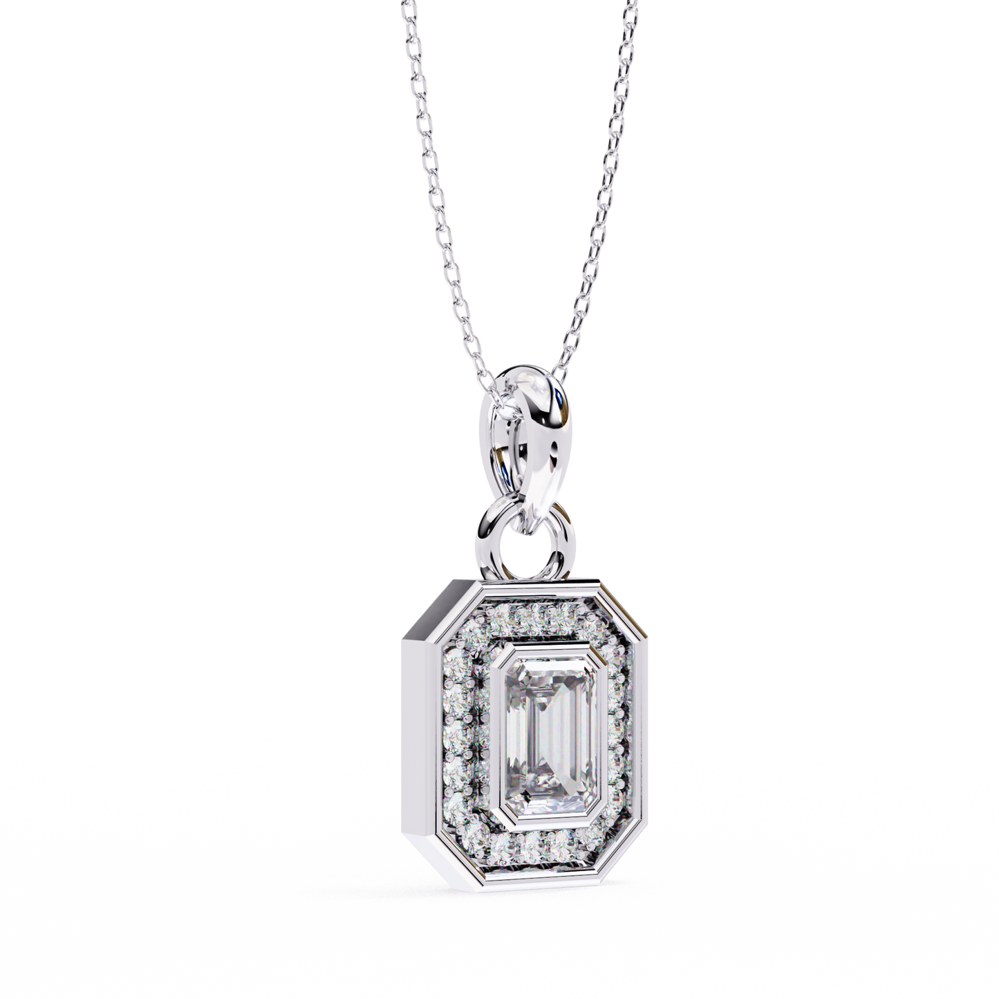 1.15 Ct Emerald Cut Lab Grown Diamond Halo Gold Pendant