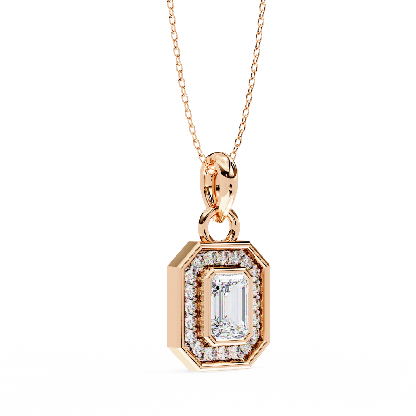 1.15 Ct Emerald Cut Lab Grown Diamond Halo Gold Pendant