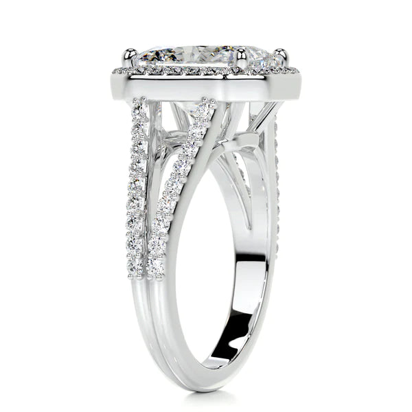 Radiant Cut Moissanite Split Shank Silver Engagement Ring