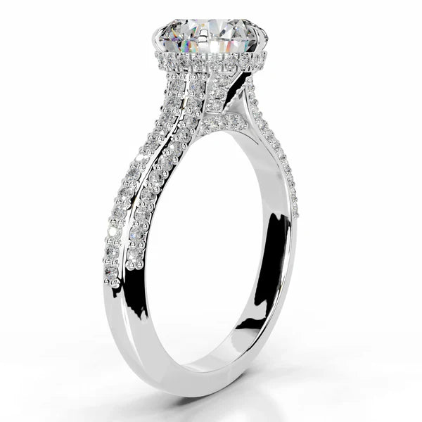 Round Cut Moissanite Silver Micro Pave Pave Set Engagement Ring
