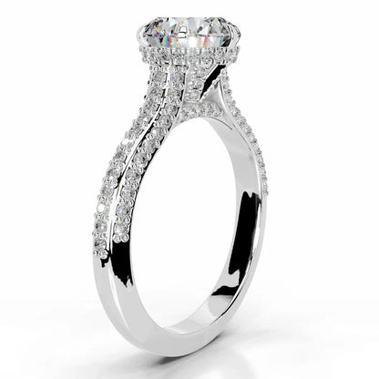 Round Cut Moissanite Silver Micro Pave Pave Set Engagement Ring