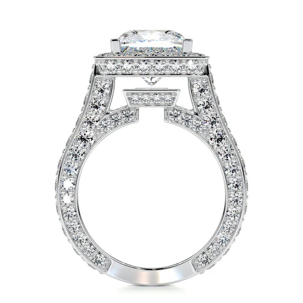 Princess Cut Moissanite Micro Pave Cathedral Setting Silver Engagement Ring