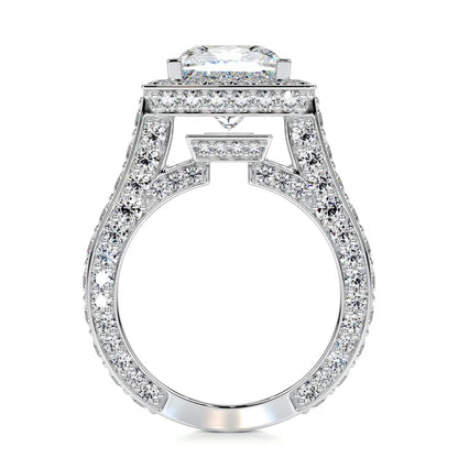 Princess Cut Moissanite Micro Pave Cathedral Setting Silver Engagement Ring