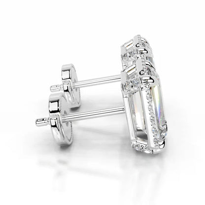 Emerald Cut Moissanite Silver Halo Earring