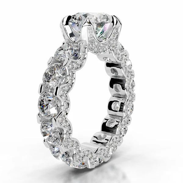 Round Cut Moissanite Accented Shank Silver Engagement Ring