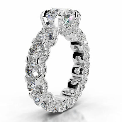 Round Cut Moissanite Accented Shank Silver Engagement Ring