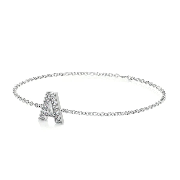 0.32 CTW Round Cut Moissanite Silver 'A' Letter Bracelet