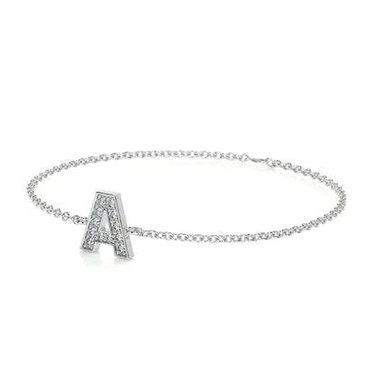 0.32 CTW Round Cut Moissanite Silver 'A' Letter Bracelet