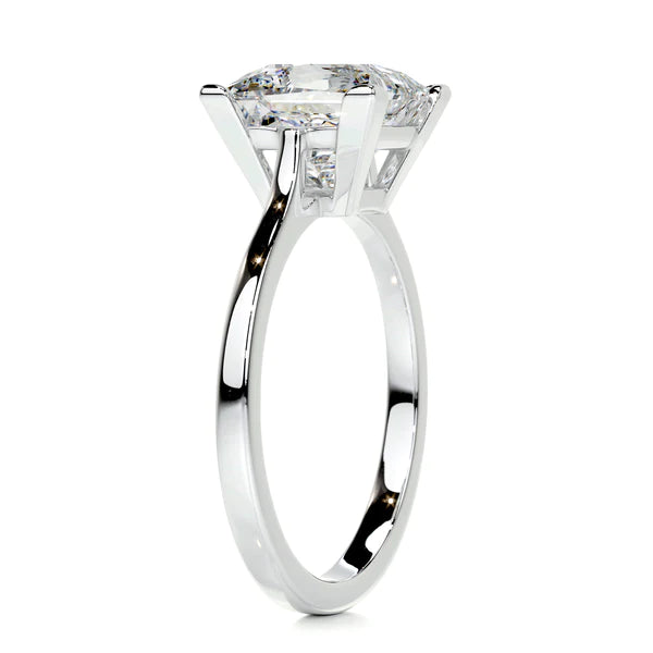 Princess Cut Moissanite Four Prong Set Silver Solitaire Engagement Ring