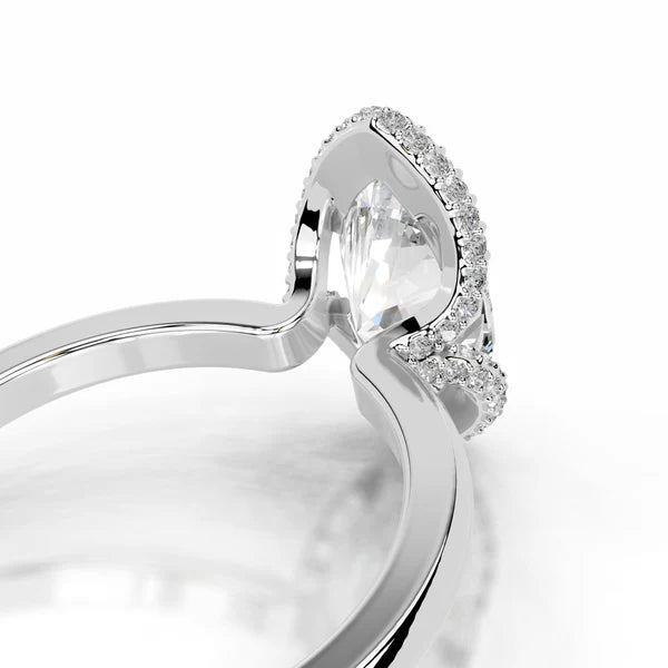 Marquise Cut Moissanite Silver Halo Set Engagement Ring