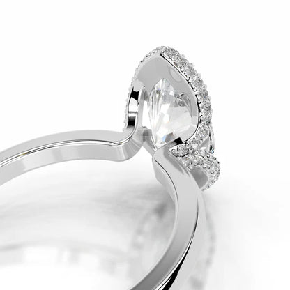 Marquise Cut Moissanite Silver Halo Set Engagement Ring