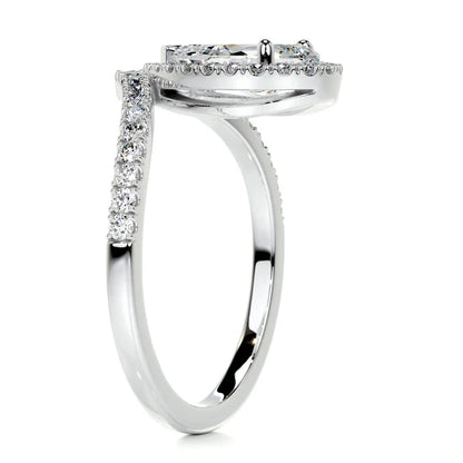 Pear Cut Moissanite Silver Curved Shank an Halo Setting Ring