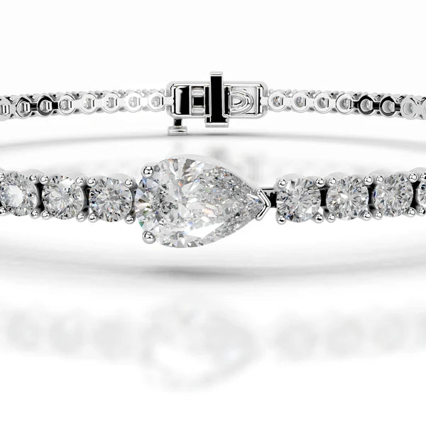 Pear Cut Moissanite Silver Tennis Bracelet