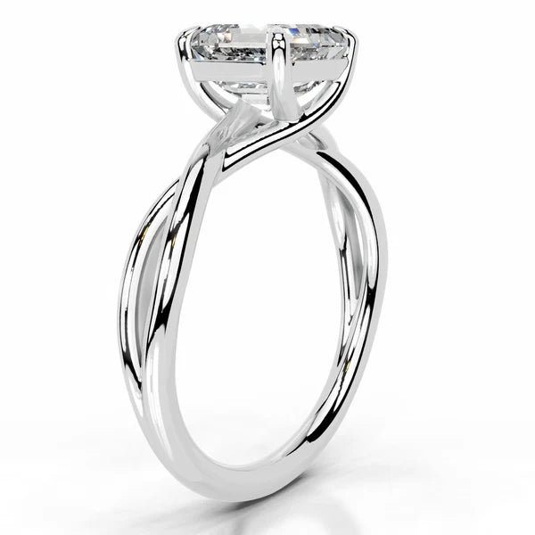 Asscher Cut Moissanite Silver Crossover Shank Engagement Ring