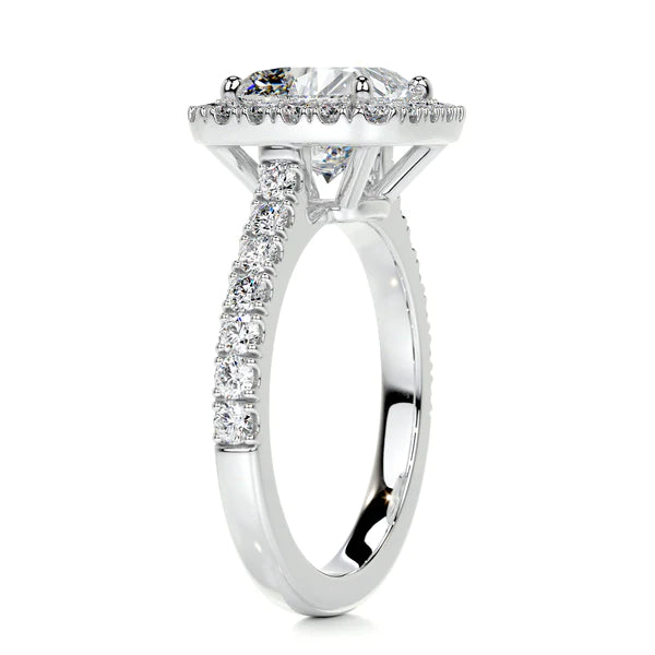 Cushion Cut Moissanite Silver Pave Shank Engagement Ring