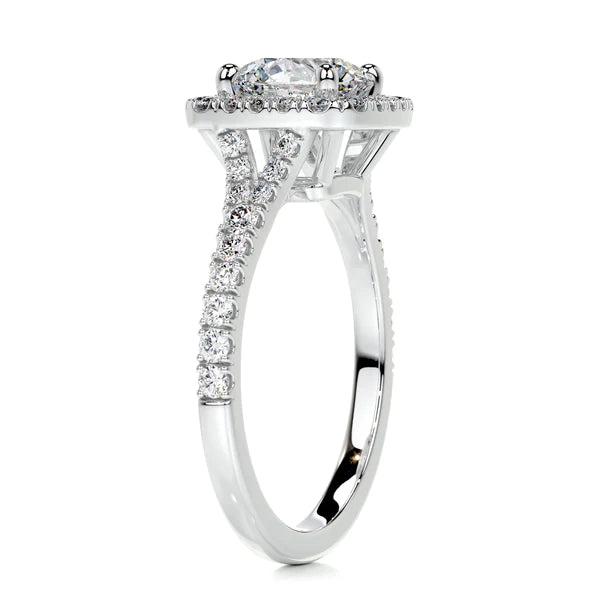 Round Cut Moissanite Pave Silver Set Engagement Ring