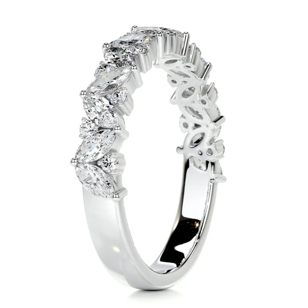 0.85 CTW Marquise and Round Cut Moissanite Silver Wedding Band
