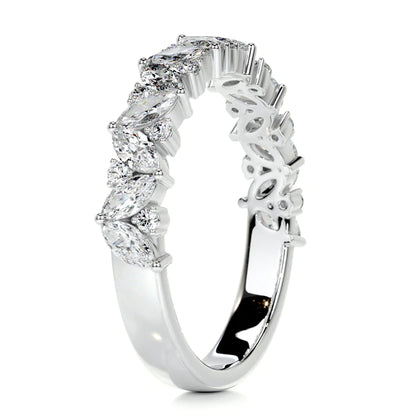 0.85 CTW Marquise and Round Cut Moissanite Silver Wedding Band