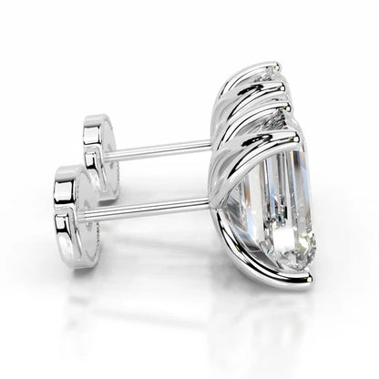 Emerald Cut Moissanite Silver Stud Earring