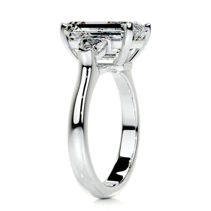 5.0 Ct Emerald Cut Moissanite Three Stone Set Silver Ring