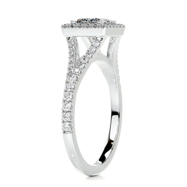 Princess Cut Moissanite Silver Halo Split Shank Engagement Ring