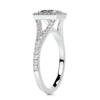Princess Cut Moissanite Silver Halo Split Shank Engagement Ring