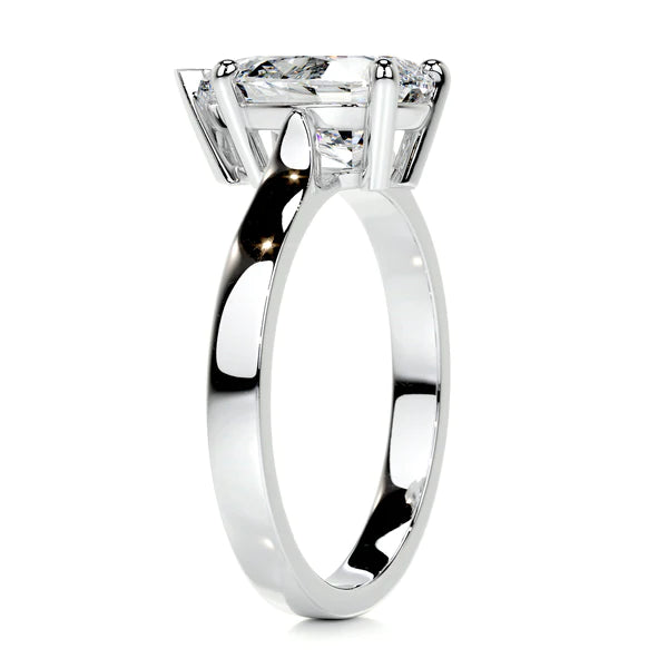 Pear Cut Moissanite Five Prong Set Silver Solitaire Engagement Ring