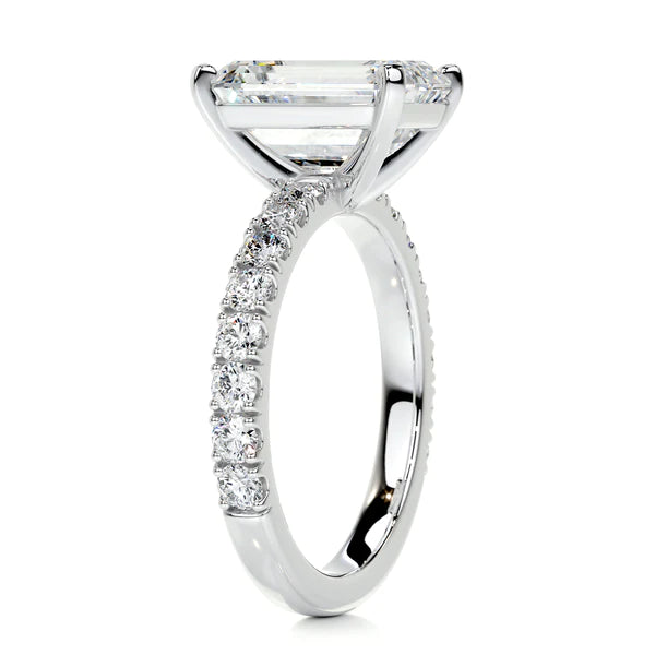 3.4 Ct Emerald Cut Moissanite Silver Pave Set Ring