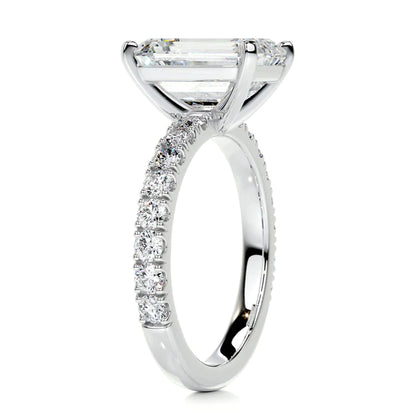 3.4 Ct Emerald Cut Moissanite Silver Pave Set Ring