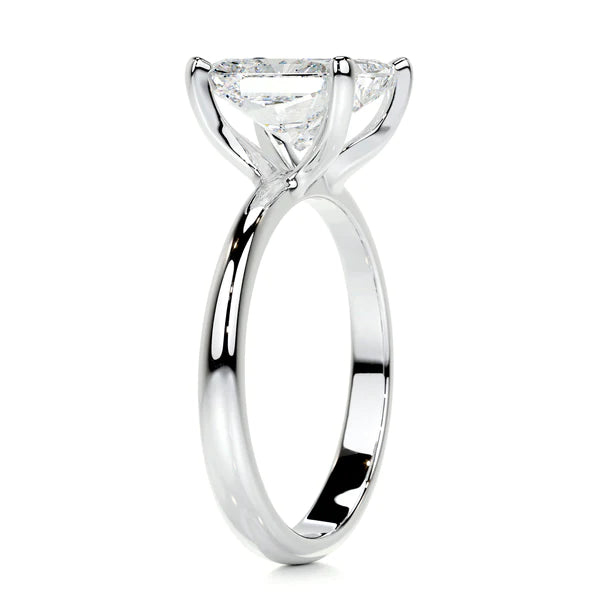 Radiant Cut Moissanite Solitaire Four Prong Set Silver Engagement Ring