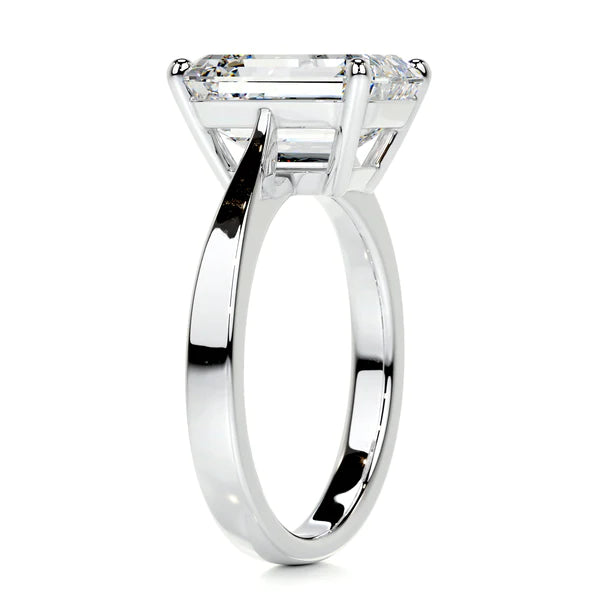 Emerald Cut Moissanite Solitaire Four Prong Set Silver Ring