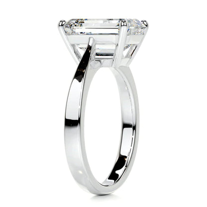 Emerald Cut Moissanite Solitaire Four Prong Set Silver Ring