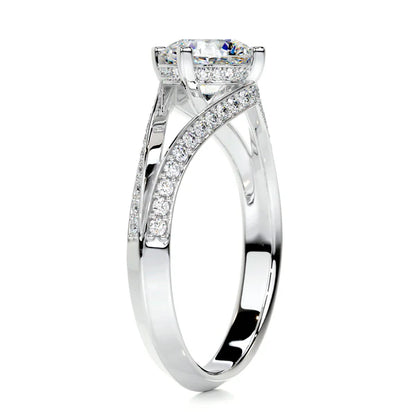 Round Cut Moissanite Silver Split Shank Engagement Ring