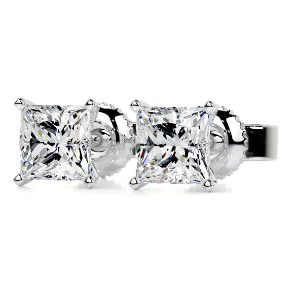 Princess Cut Moissanite Silver Stud Earring