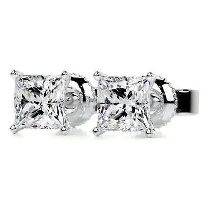 Princess Cut Moissanite Silver Stud Earring