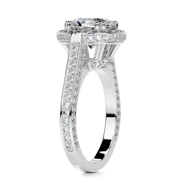 Round Cut Moissanite Pave Set Silver Engagement Ring