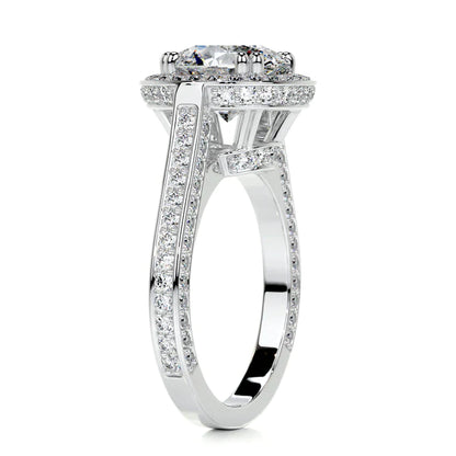 Round Cut Moissanite Pave Set Silver Engagement Ring